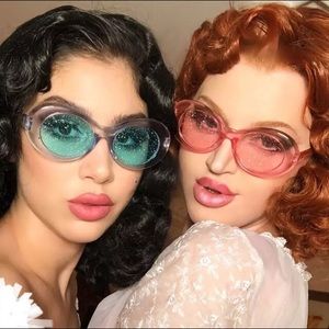 Transparent Pink Glitter Lens Oval Sunglasses